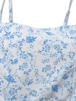 Best Retro Stage Blue 1970s Spaghetti Strap Floral Tiered Dress Light Blue