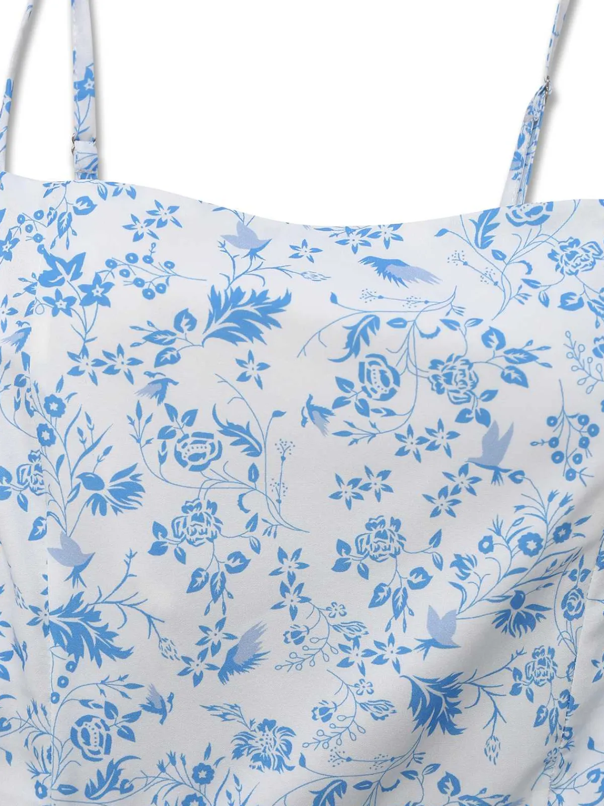 Best Retro Stage Blue 1970s Spaghetti Strap Floral Tiered Dress Light Blue