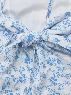 Best Retro Stage Blue 1970s Spaghetti Strap Floral Tiered Dress Light Blue