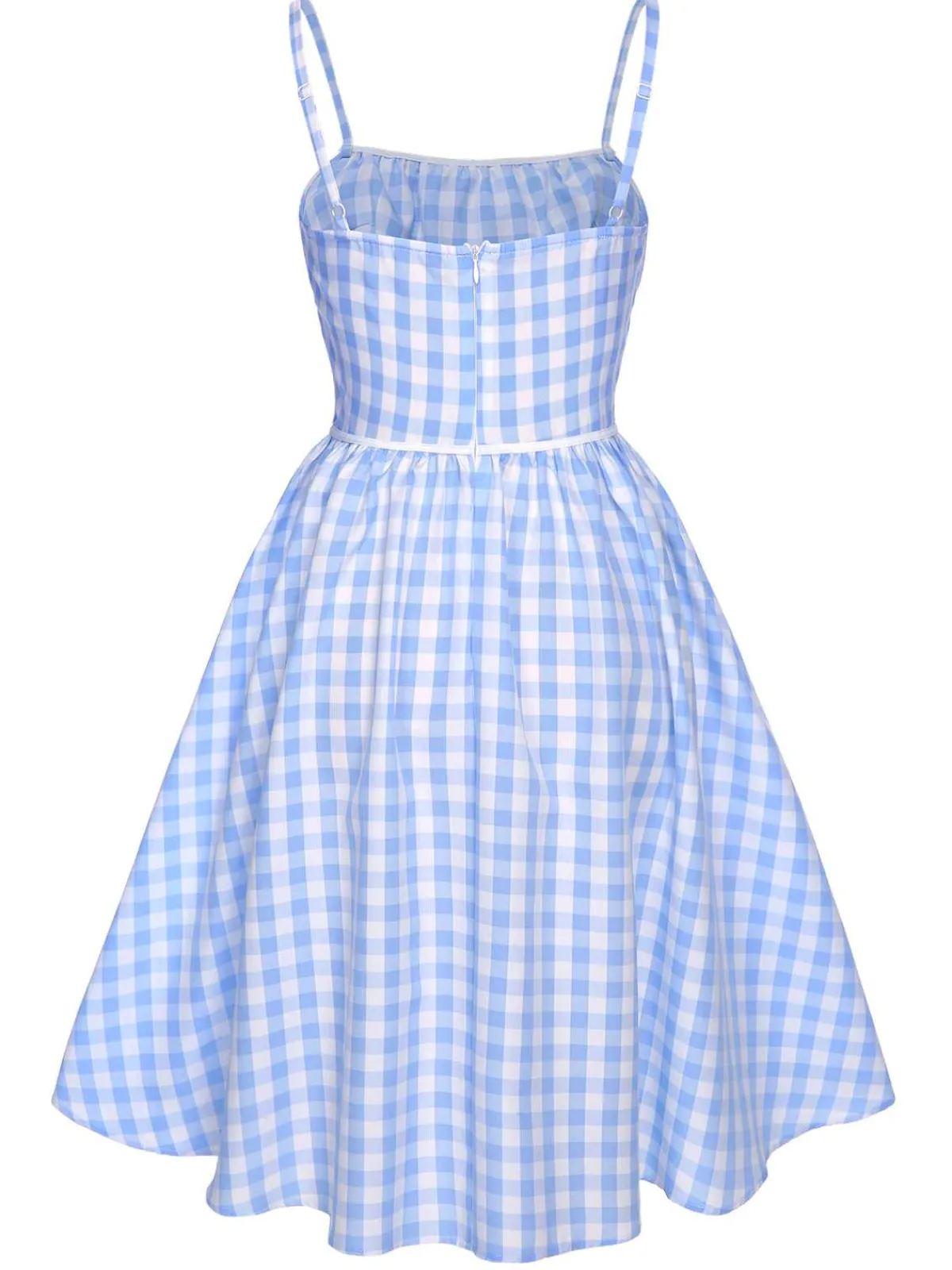 New Retro Stage 1950s Spaghetti Strap Plaids Bow Decor Dress Blue
