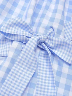 New Retro Stage 1950s Spaghetti Strap Plaids Bow Decor Dress Blue