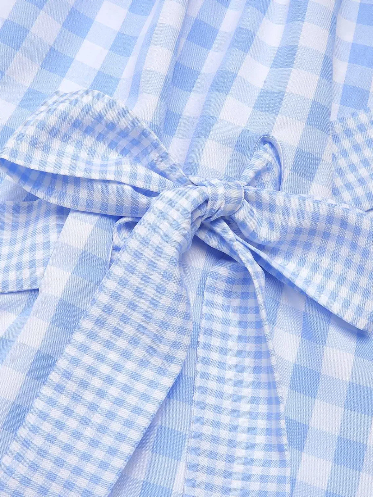 New Retro Stage 1950s Spaghetti Strap Plaids Bow Decor Dress Blue