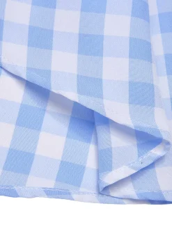 New Retro Stage 1950s Spaghetti Strap Plaids Bow Decor Dress Blue