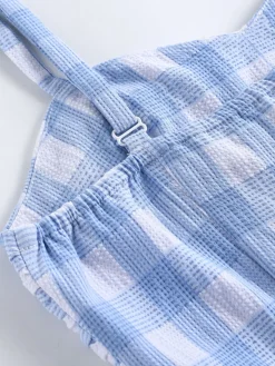 Hot Retro Stage 1950s Spaghetti Strap Plaid Dress Blue