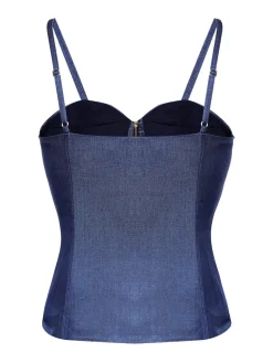New Retro Stage 1940s Spaghetti Strap Zipper Top With Belt Blue