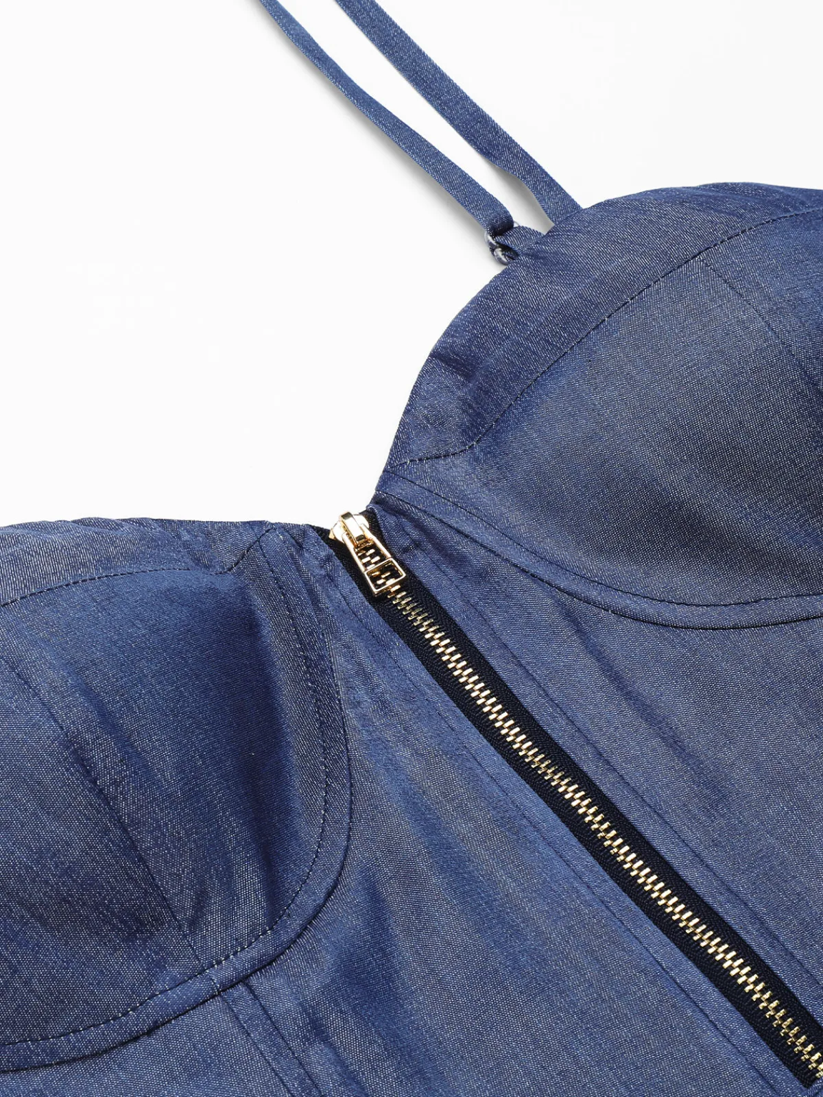 New Retro Stage 1940s Spaghetti Strap Zipper Top With Belt Blue