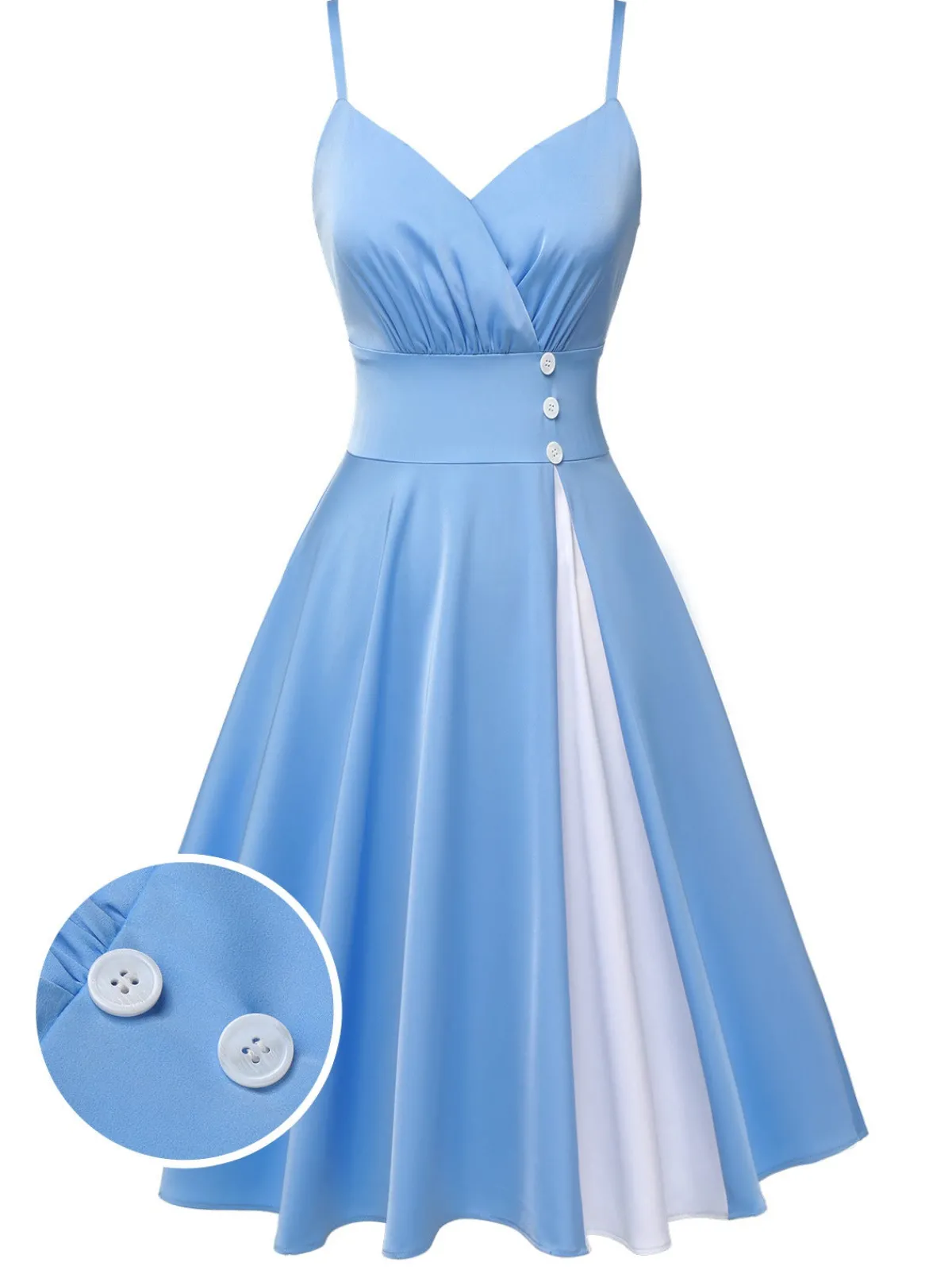 Online Retro Stage 1950s Spaghetti Straps Patchwork Dress Blue