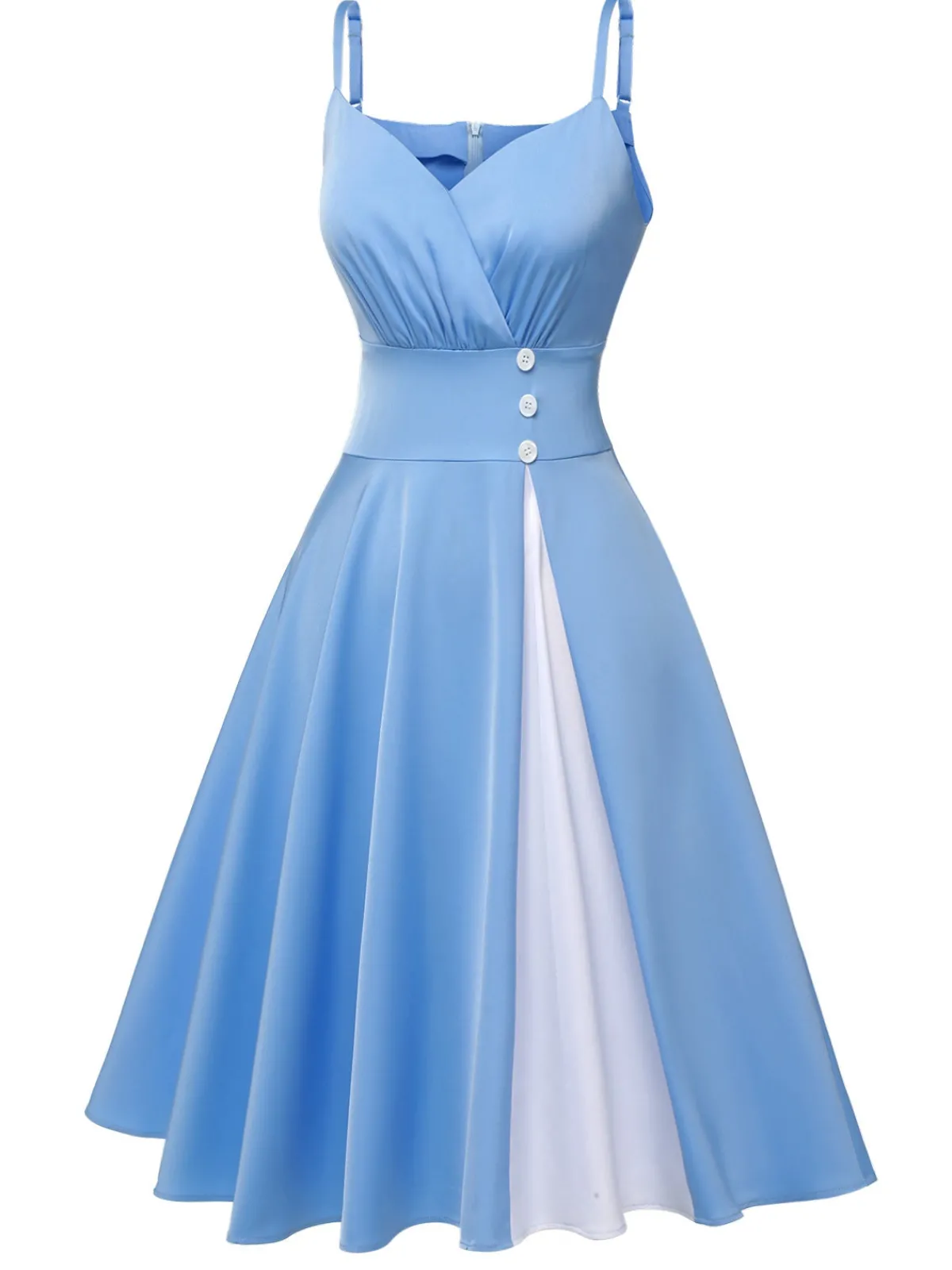 Online Retro Stage 1950s Spaghetti Straps Patchwork Dress Blue