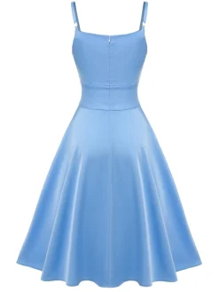 Online Retro Stage 1950s Spaghetti Straps Patchwork Dress Blue