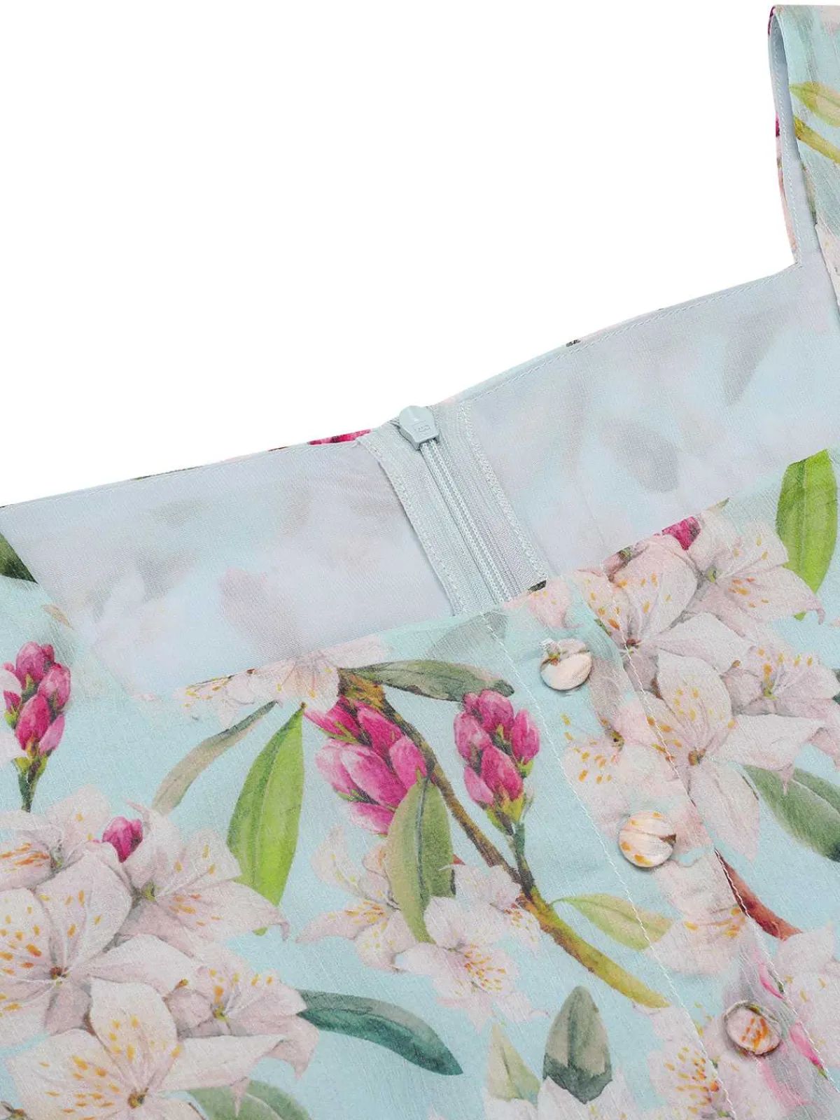 Online Retro Stage 1950s Square Collar Floral Dress Blue