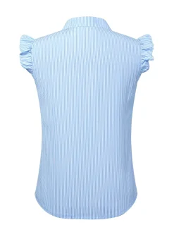Clearance Retro Stage Blue 1950s Stand Collar Ruffle Sleeve Striped Blouse Light Blue