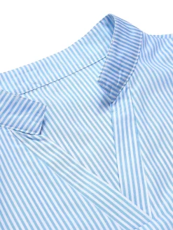 Clearance Retro Stage Blue 1950s Stand Collar Ruffle Sleeve Striped Blouse Light Blue