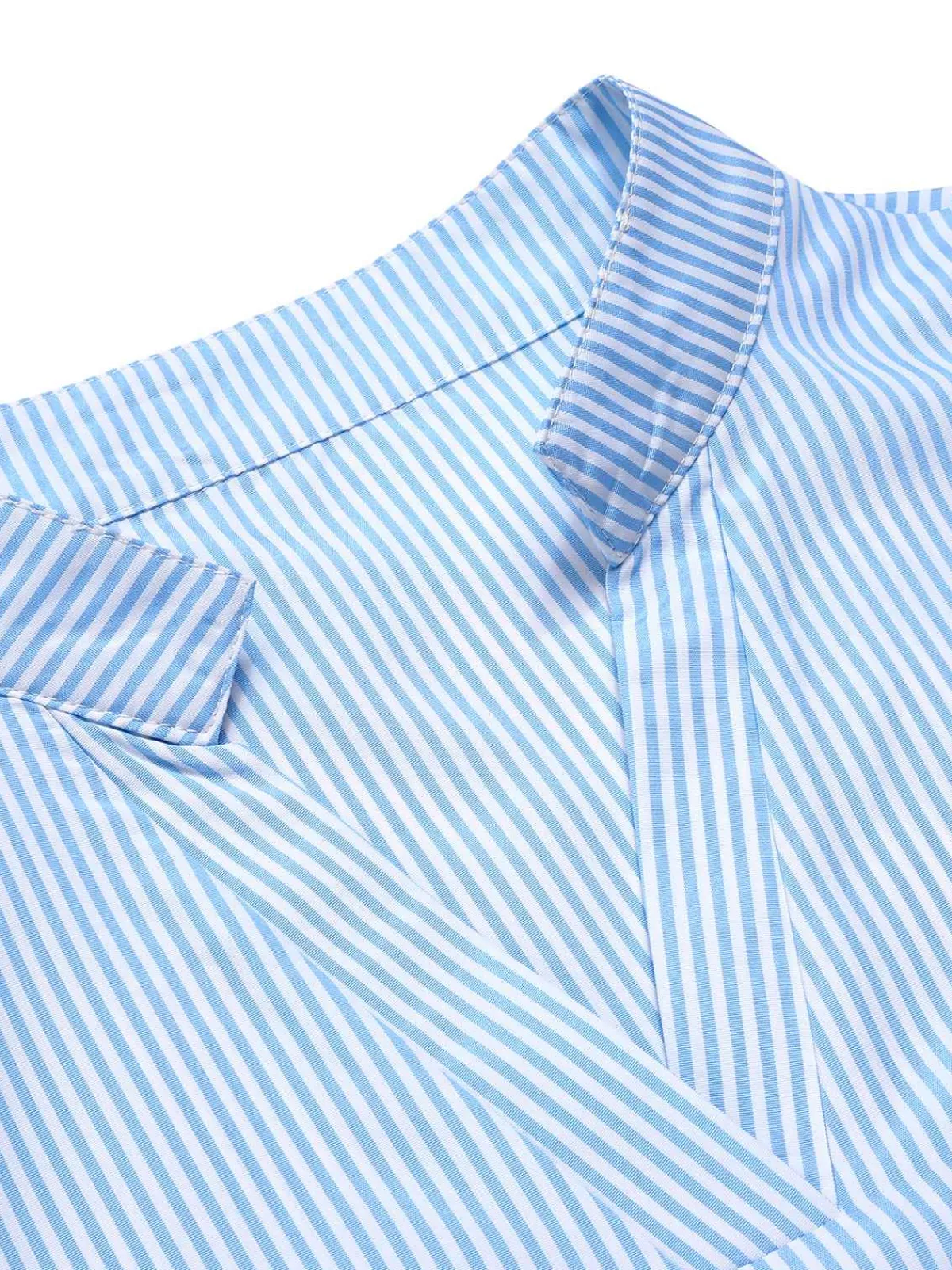 Clearance Retro Stage Blue 1950s Stand Collar Ruffle Sleeve Striped Blouse Light Blue