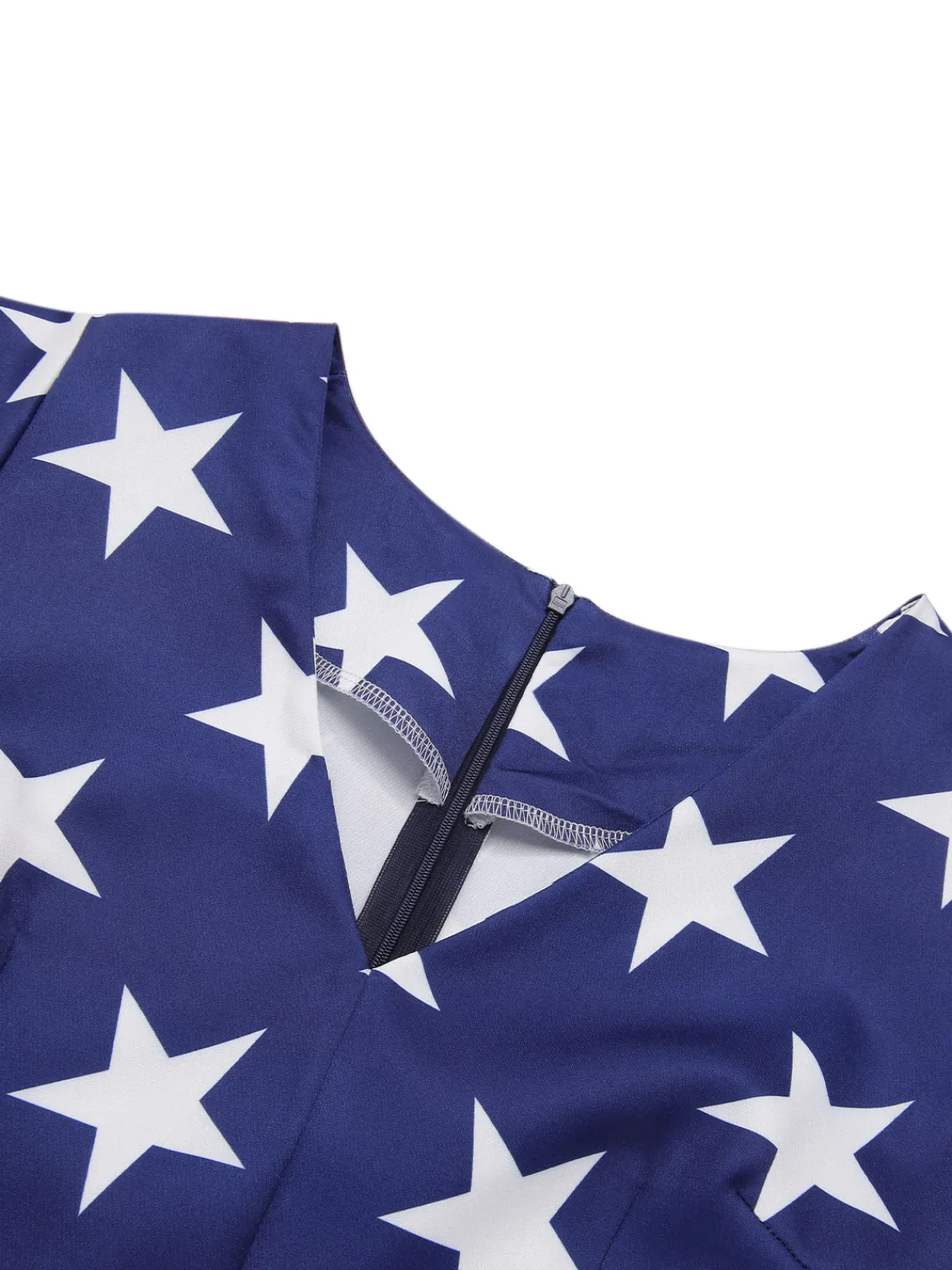 Discount Retro Stage 1950s Star Stripe V-Neck Patchwork Dress Blue