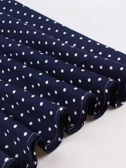 Fashion Retro Stage 1940s Strap Polka Dot Bow Belted Dress Blue