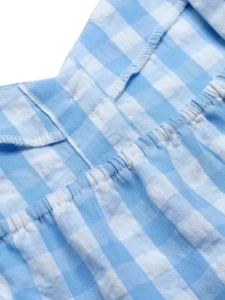 Best Retro Stage 1960s Straps Plaid Ruffled Hem Tops Blue