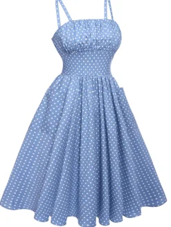 Hot Retro Stage 1950s Straps Pocket Swing Dress Blue