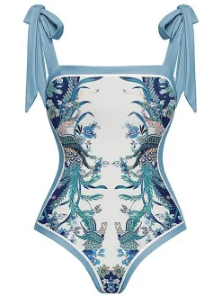 Online Retro Stage 1930s Straps Reversible Swimsuit Blue