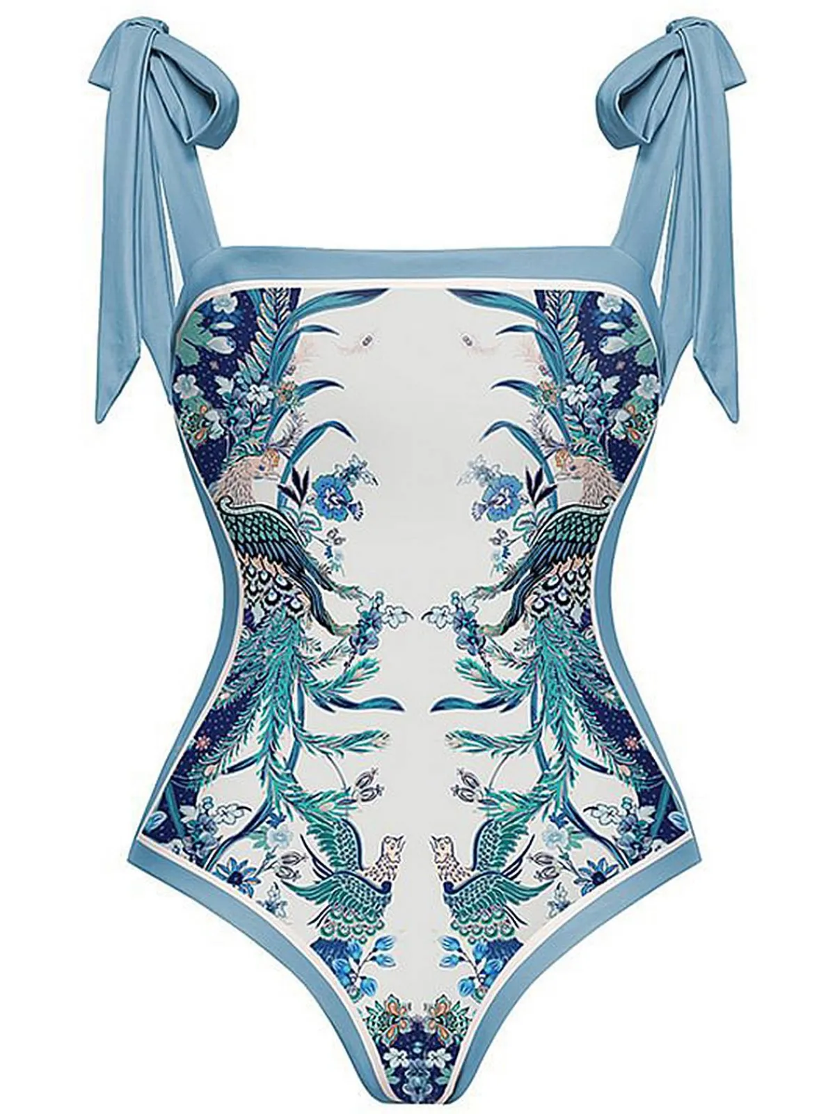 Online Retro Stage 1930s Straps Reversible Swimsuit Blue
