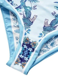 Online Retro Stage 1930s Straps Reversible Swimsuit Blue