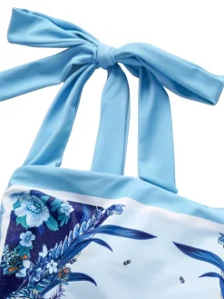 Online Retro Stage 1930s Straps Reversible Swimsuit Blue
