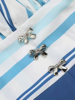 Discount Retro Stage 1950s Stripe Back Strap Romper Blue