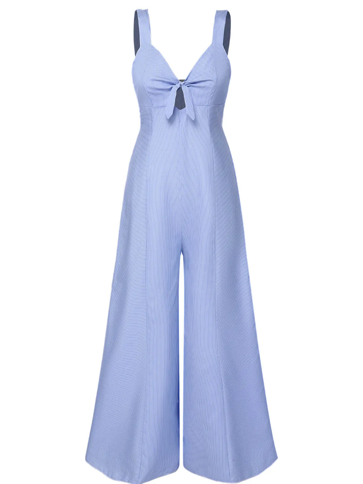 Online Retro Stage 1930s Stripe Cutout Wide Strap Jumpsuit Blue