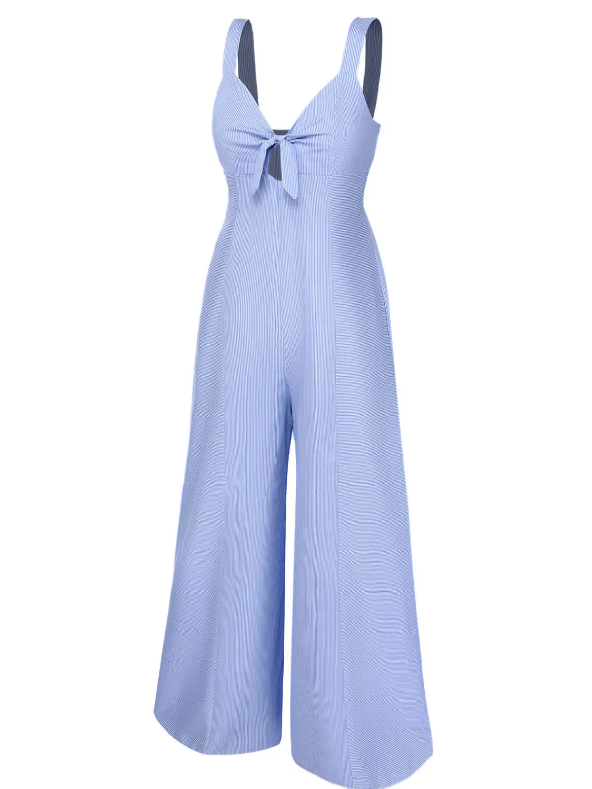 Online Retro Stage 1930s Stripe Cutout Wide Strap Jumpsuit Blue
