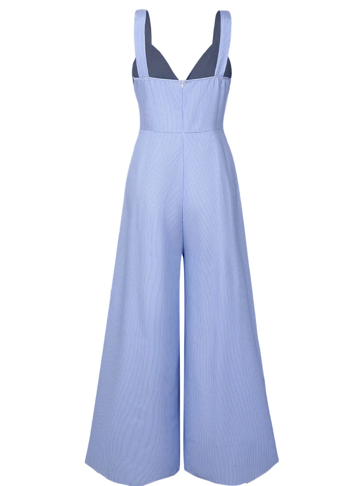 Online Retro Stage 1930s Stripe Cutout Wide Strap Jumpsuit Blue