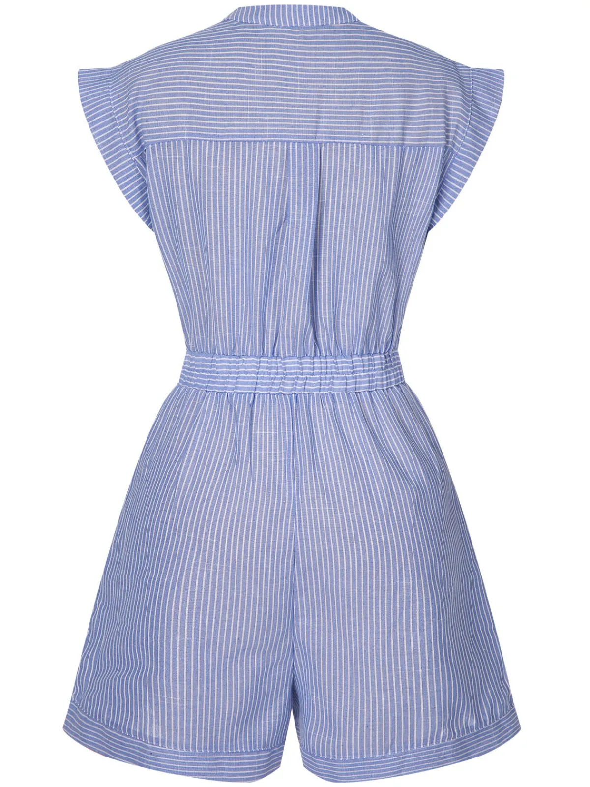 Fashion Retro Stage 1950s Striped Belt Pocket Romper Blue