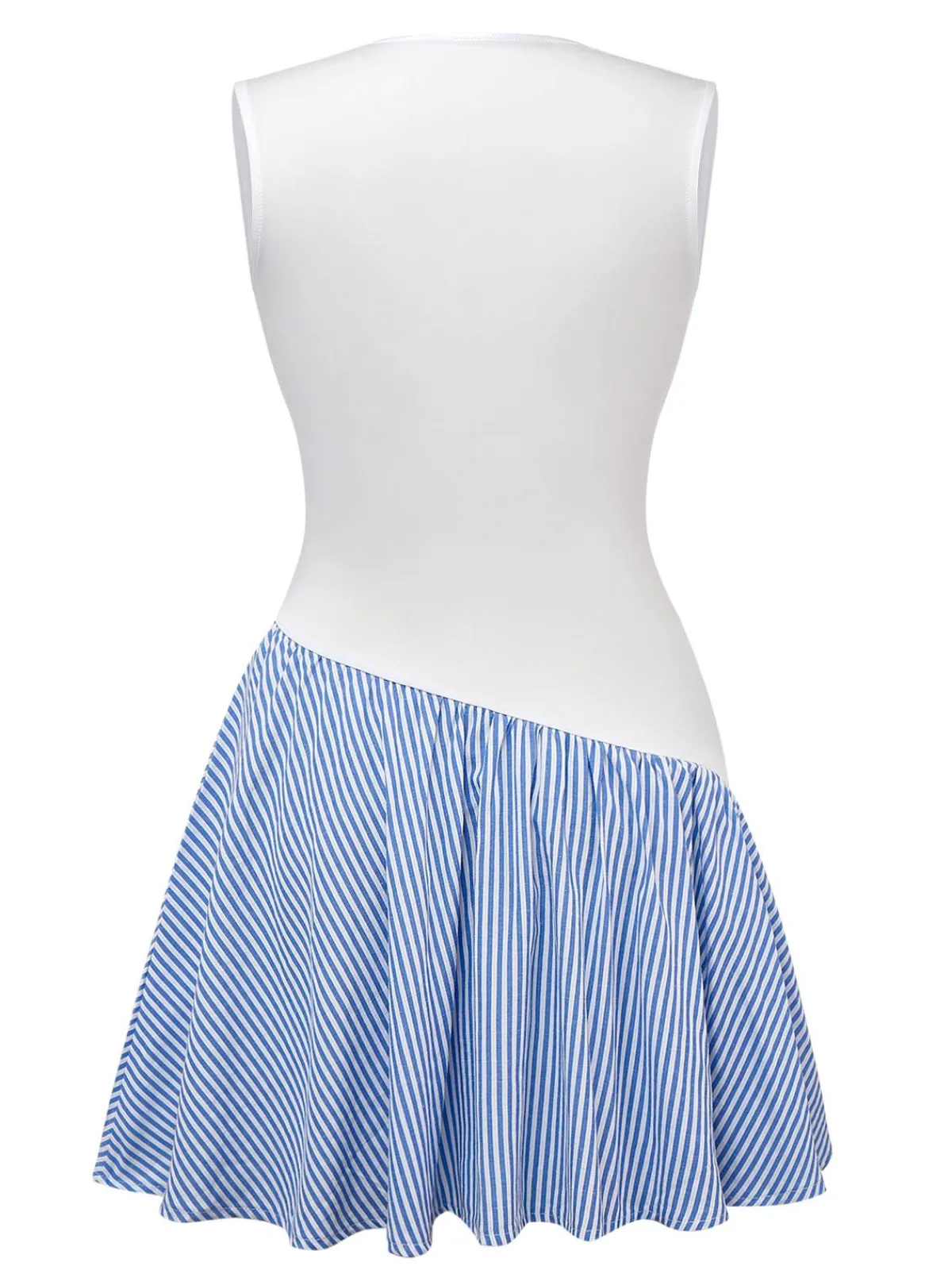 New Retro Stage Blue 1950s Striped Patchwork Pleated Dress Light Blue
