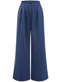 Best Retro Stage 1940s Striped Wide-Leg Pants Blue