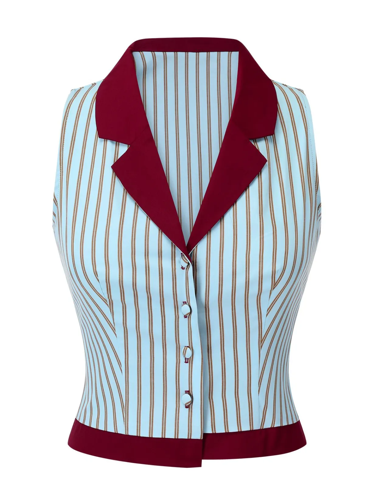 Outlet Retro Stage 1950s Stripes Patchwork Sleeveless Blouse Blue