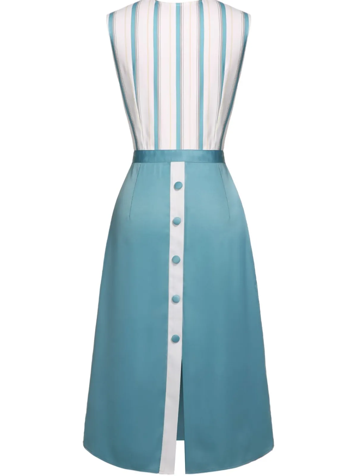 Sale Retro Stage Blue 1950s Stripes Patchwork Pocketed Dress Light Blue