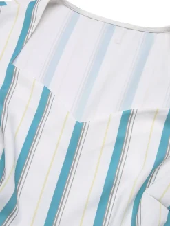 Sale Retro Stage Blue 1950s Stripes Patchwork Pocketed Dress Light Blue