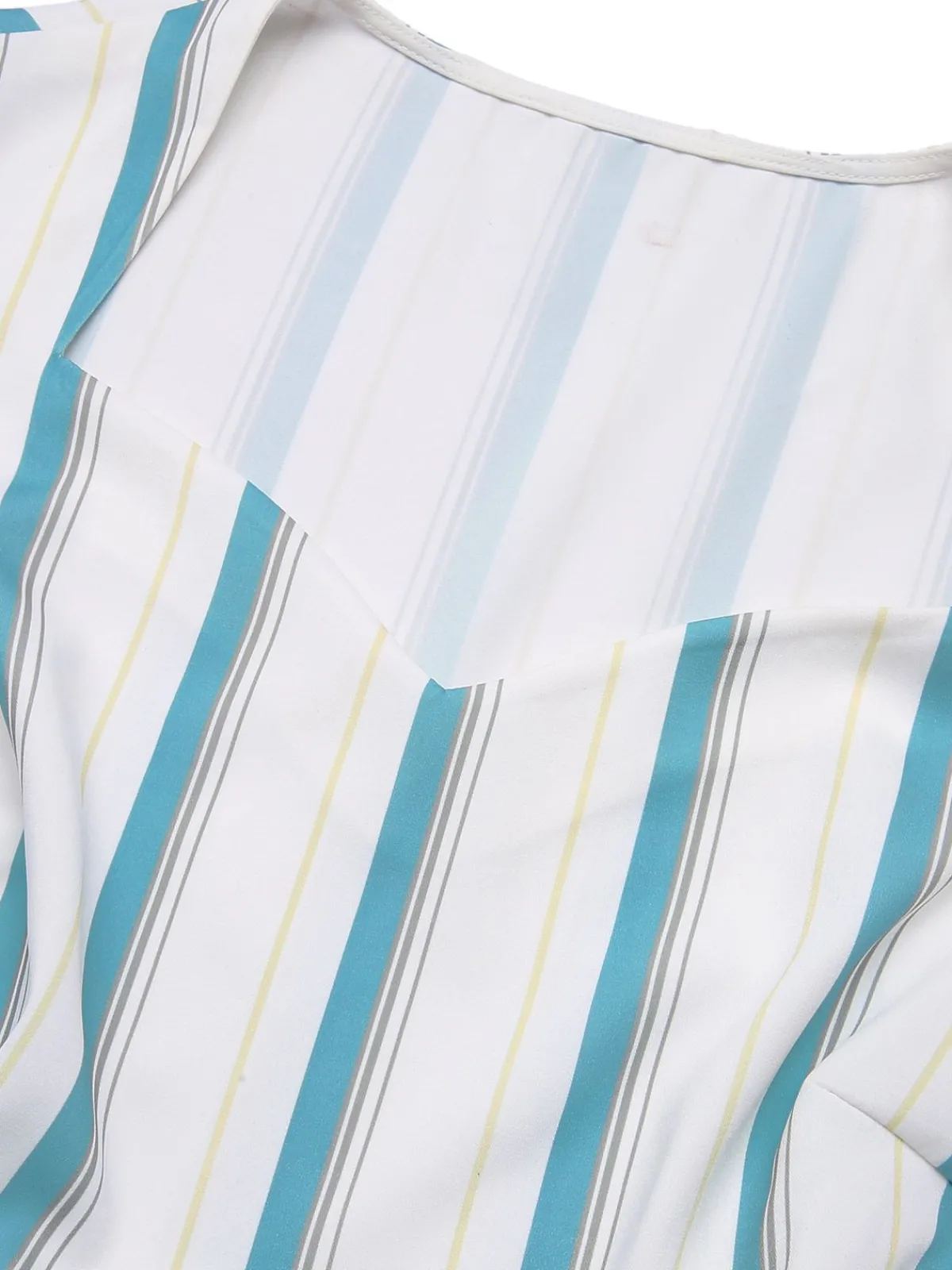 Sale Retro Stage Blue 1950s Stripes Patchwork Pocketed Dress Light Blue