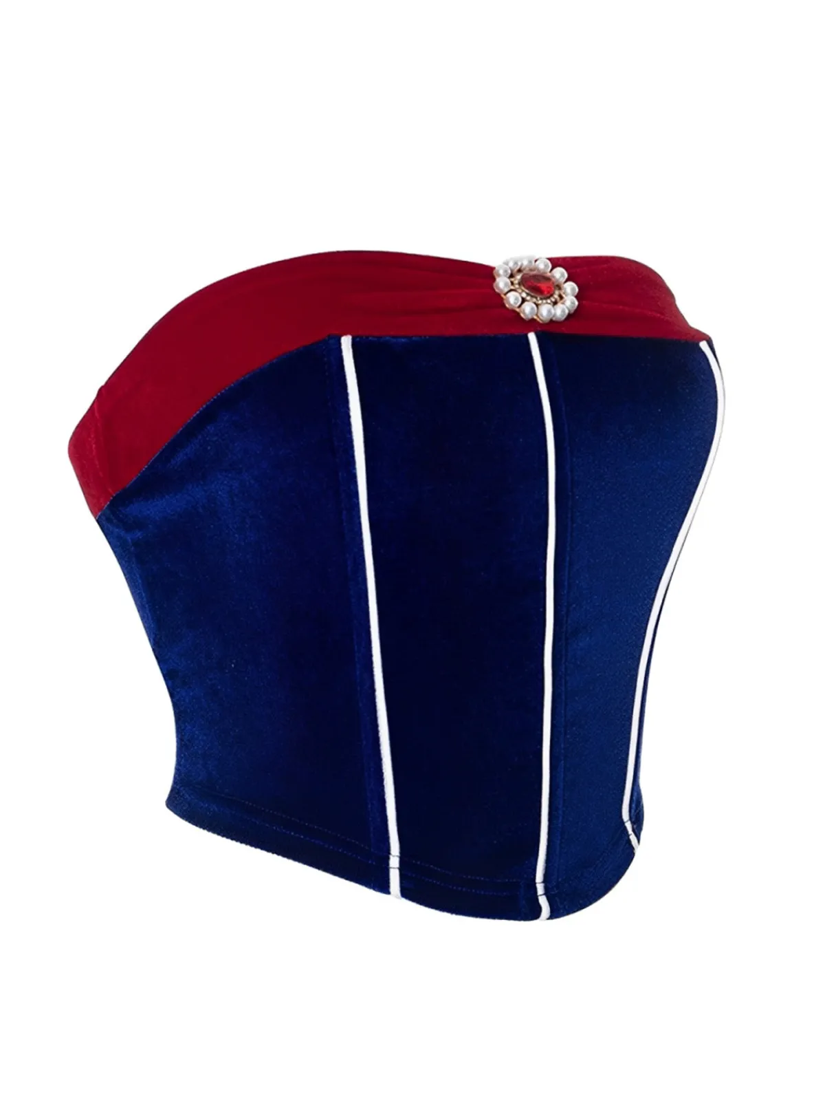 Online Retro Stage 1970s Velvet Herringbone Snow White Tube Top Blue