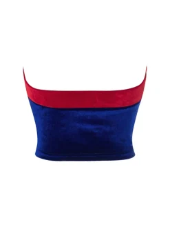 Online Retro Stage 1970s Velvet Herringbone Snow White Tube Top Blue