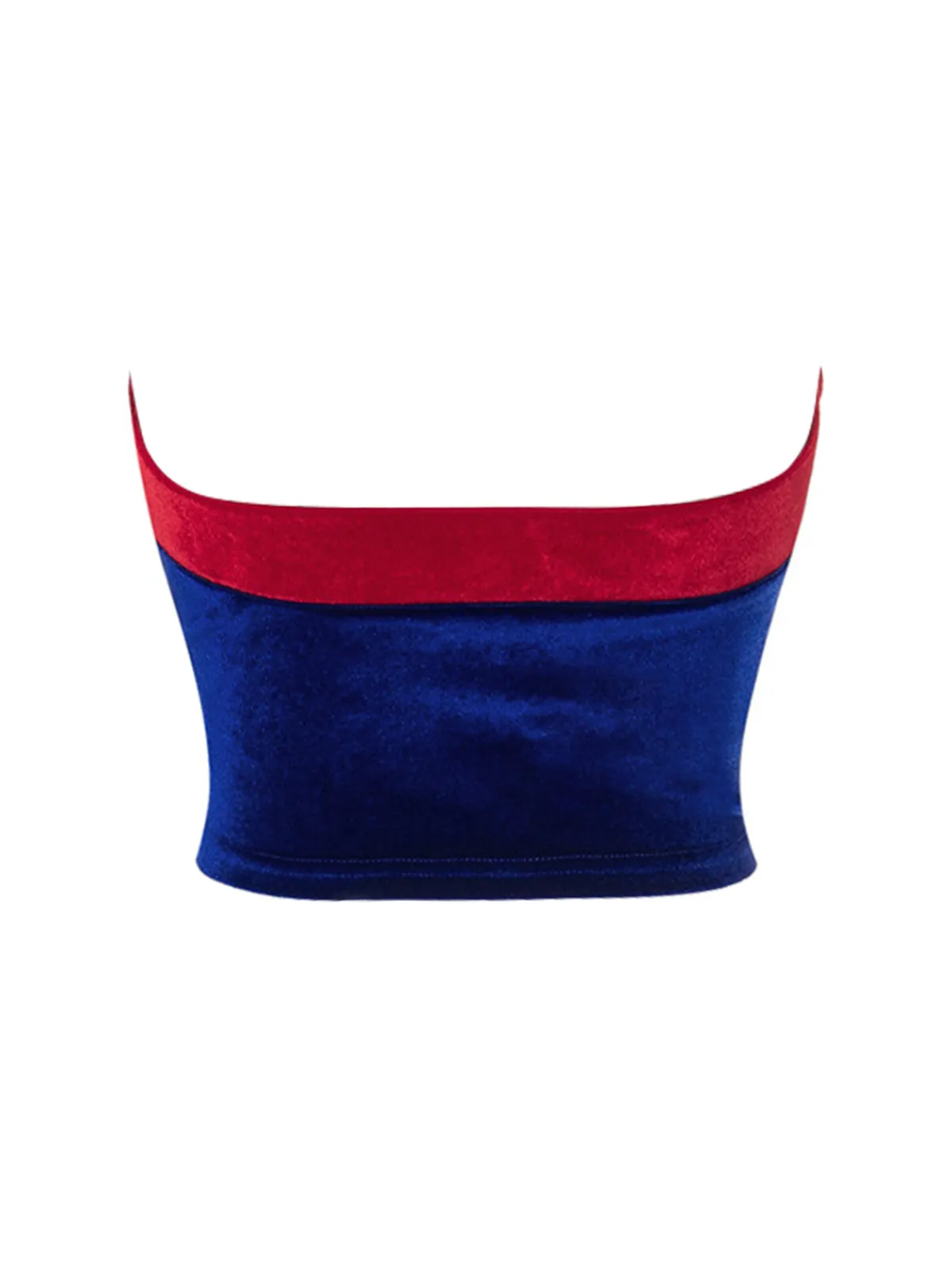 Online Retro Stage 1970s Velvet Herringbone Snow White Tube Top Blue