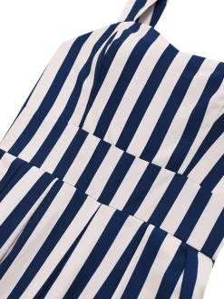 Hot Retro Stage 1930s Vertical Stripes Palm Trees Jumpsuit Blue