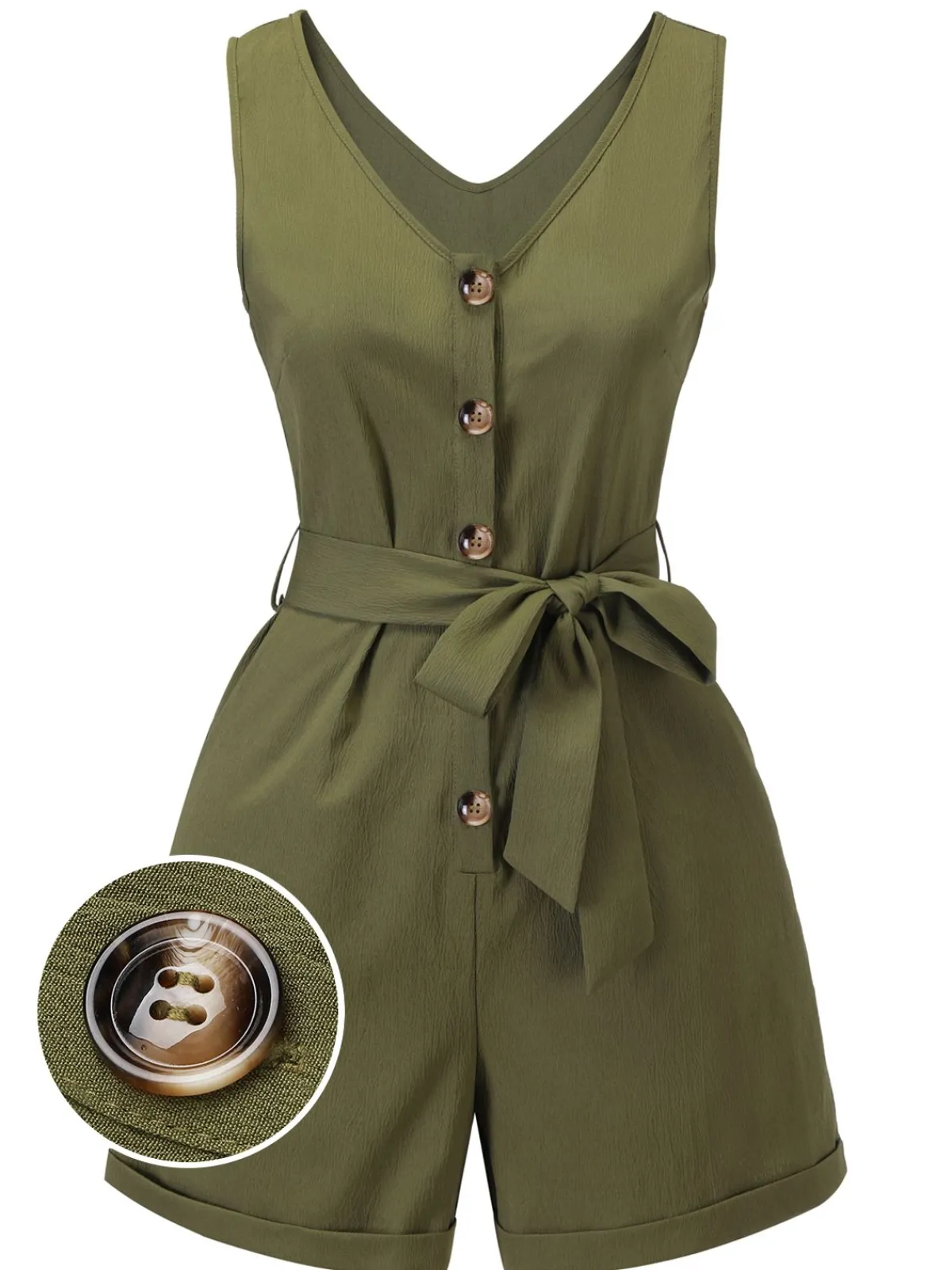 Best Retro Stage Blue 1950s V-Neck Button Waist Tie Romper