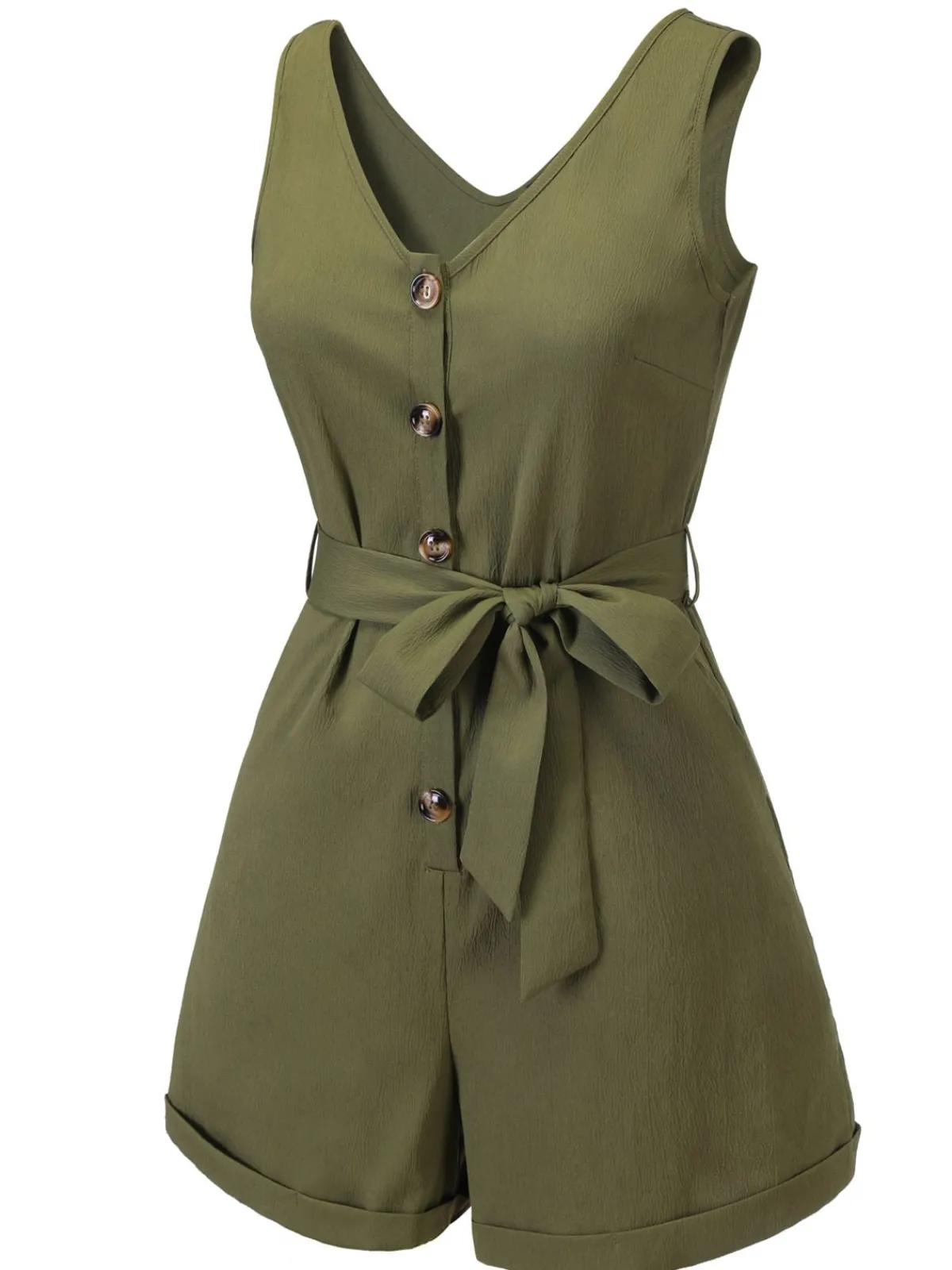 Best Retro Stage Blue 1950s V-Neck Button Waist Tie Romper