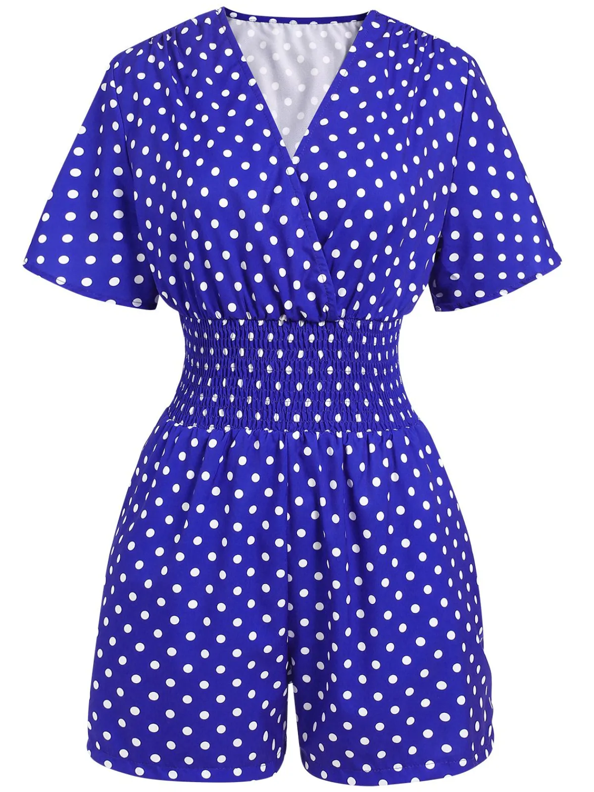 Best Retro Stage 1940s V-Neck Polka Dots Romper Blue