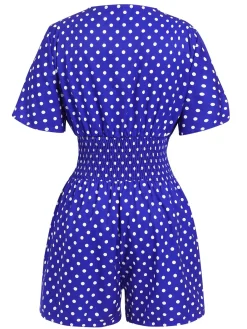 Best Retro Stage 1940s V-Neck Polka Dots Romper Blue