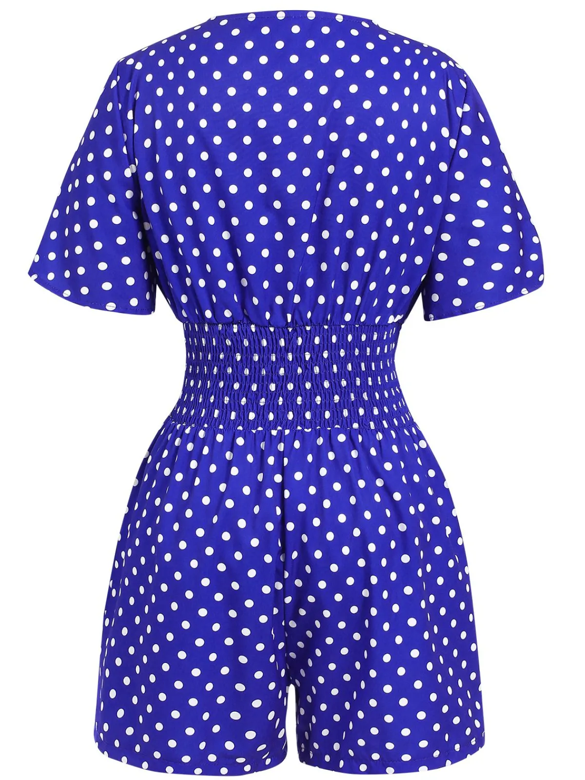 Best Retro Stage 1940s V-Neck Polka Dots Romper Blue