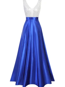 Hot Retro Stage 1920s V-Neck Sequined Formal Dress Blue
