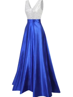 Hot Retro Stage 1920s V-Neck Sequined Formal Dress Blue