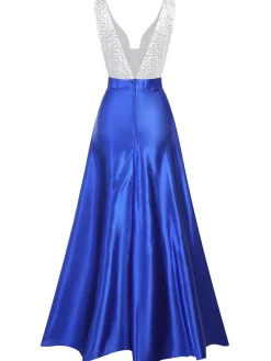 Hot Retro Stage 1920s V-Neck Sequined Formal Dress Blue