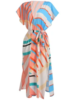 Best Retro Stage Bohemian Kimono Stripe Lace-Up Cover Up