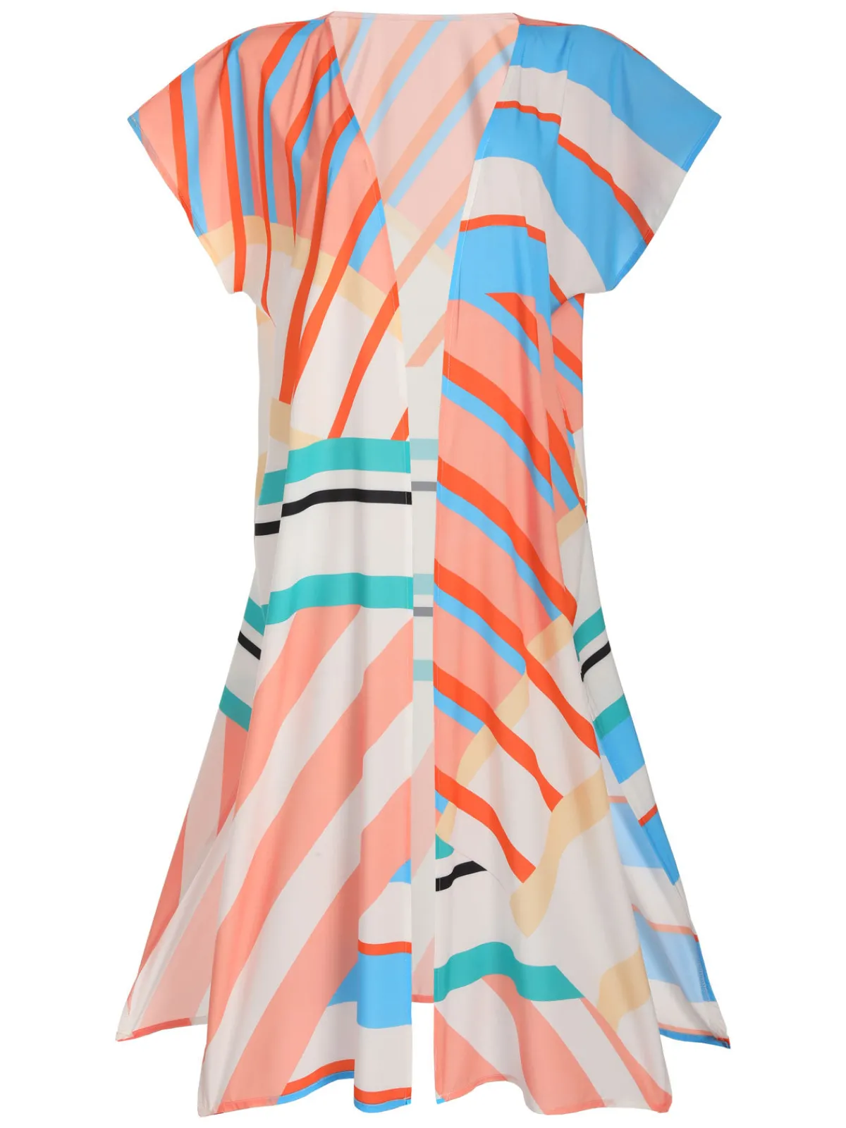 Best Retro Stage Bohemian Kimono Stripe Lace-Up Cover Up